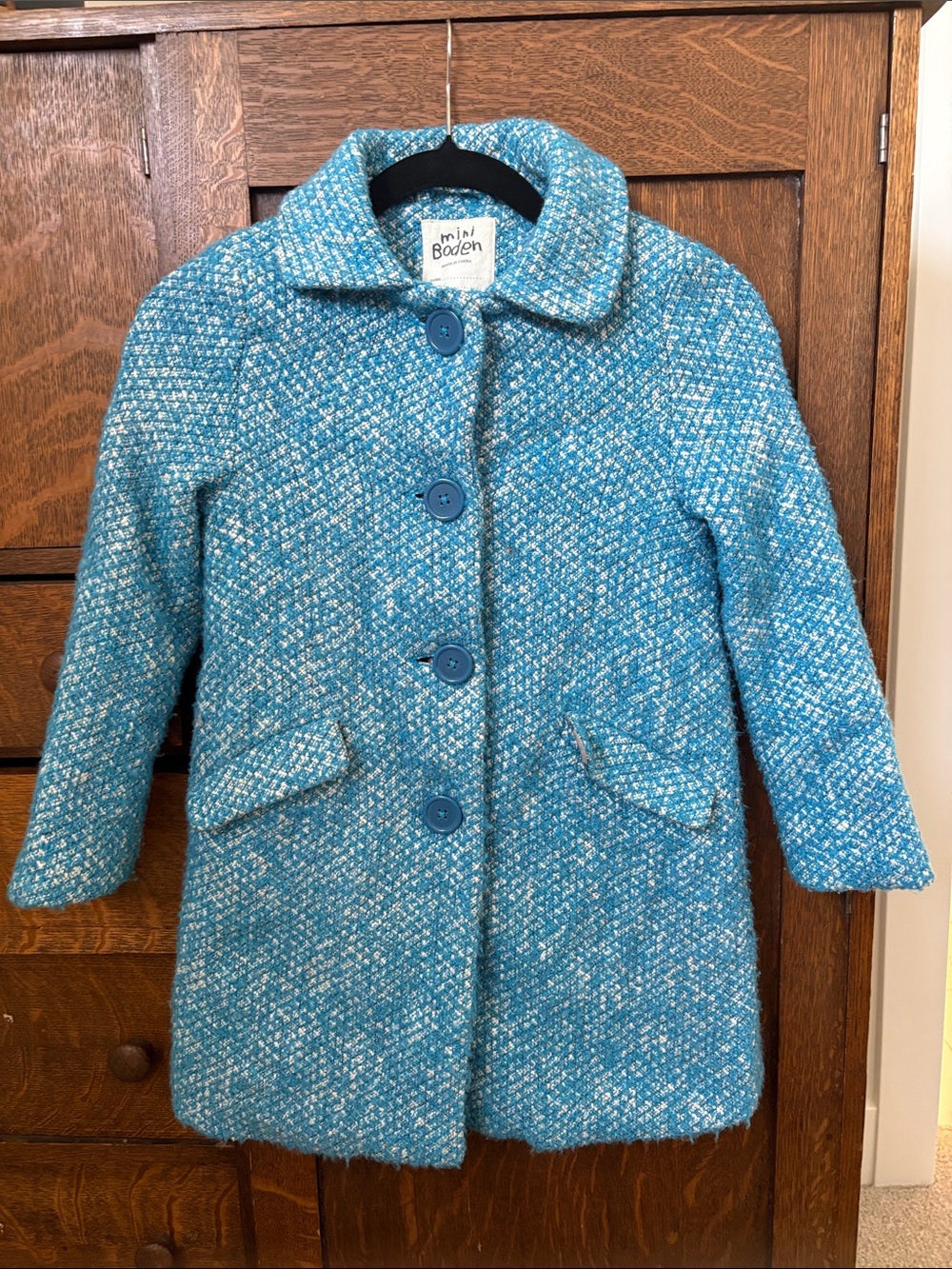 Mini Boden Teal Blue Tweed Pea Coat for Kids